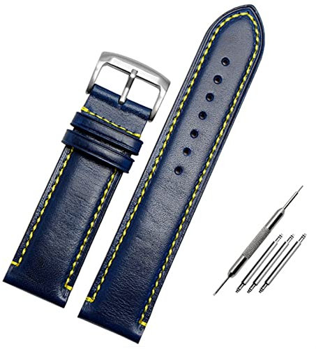 SKXMOD Für Ersatz Citizen AT8020 JY8078 armband echtes lederarmband 23mm blau Uhrenarmband mit faltschließe armband, 23 mm, Achat