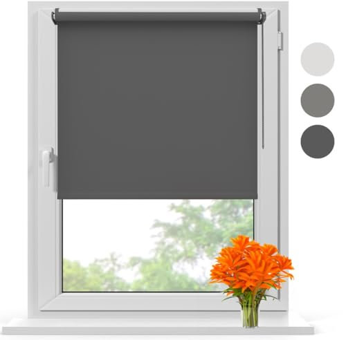 Radeco® Verdunklungsrollo ohne Bohren klemmfix 60 x 150 cm (BxH) anthrazit, Fenster rollos für innen, Rollo ohne Bohren, klemmrollo, fensterrollo, verdunkelungsrollo, rollos für Fenster ohne Bohren