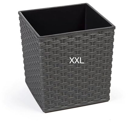 MELTOM Pflanzkübel aus Kunststoff in Rattan mit Herausnehmbaren Einsatz (Graphit, XXL-41cm)
