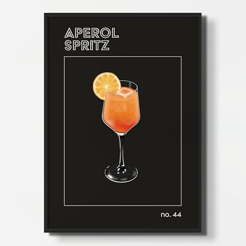 NEUBACH HOME - Cocktail Poster Aperol Spritz DIN A2 - Wandbilder für Schlafzimmer Wohnzimmer Küche als Deko Zubehör - schwarz modern aesthetic - MIT Bilderrahmen