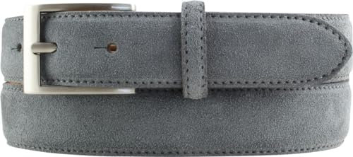 BELTINGER Italienischer Veloursleder-Gürtel, 30 mm breit, Herren, Wildleder, Anzuggürtel, Hosengürtel, Schließe Silber | Dunkelgrau 120cm