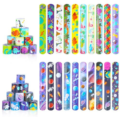 20 Stück Dinosaurier Schnapparmband Slap Band Schnapparmband Kinder Astronaut Armbänder für Halloween Weihnachten Valentinstag Ostern Slap Armbänder Gastgeschenke für Kinder Jungen & Mädchen
