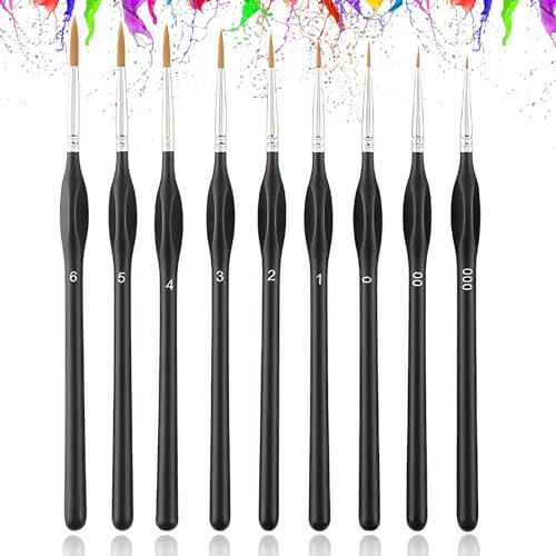 9 Pcs Miniature Paint Brushes Miniature Painting Set, Model Paint Brushes Fine Detail Paint Brushes for Models, Fine Detailing for Acrylics, Oils, Watercolors & Paint by Number, Line Drawing,Figures