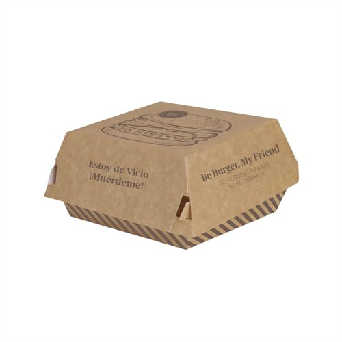 MAXI PRODUCTS Hamburger-Boxen, 10 x 10 x 7 cm (700 cc), dekorierte Kraftkartonverpackung für Lebensmittel zum Mitnehmen, Hamburger-Pappe, robust, ölfest, sicherer Verschluss