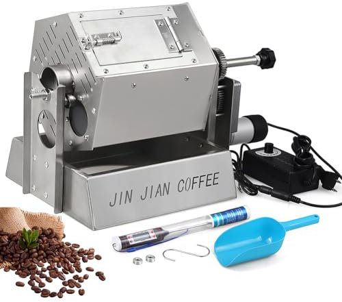 FAcoLL Tostador de Granos de café Profesional de 3,4 L, Tostador de Granos de café eléctrico Tipo Tambor con termómetro, Panadero de Granos de café a Gas para Uso doméstico y Comercial