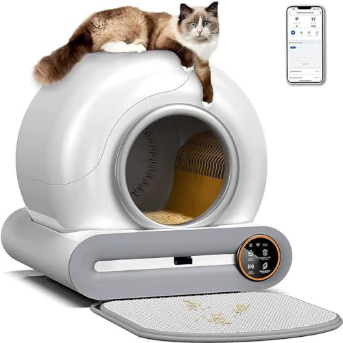 GJBMXSM Selbstreinigende Katzentoilette, Katzenklo Selbstreinigend Extra 65L/Abnehmbarer Sandkontrollkasten/Sicherer Alert/APP-Steuerung/Anti-Pinch/Geruchsisolierende für Mehrere Katzen
