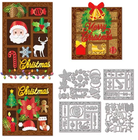 GLOBLELAND Weihnachtsrahmen Stanzschablonen Für Kartenherstellung Weihnachtsmann Weihnachtsstern Metallschablonen Schnittmuster Für Scrapbooking Journal Prägung Papierbasteldekoration