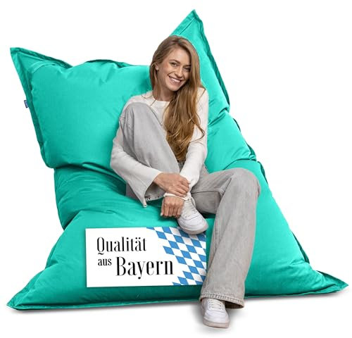 Bruni Riesen-Sitzsack Caree in Türkis – rechteckiger XXL-Sitzsack mit 140x180 cm und 400 l Füllung, Bean-Bag mit Innenhülle, Liegesack, Abnehmbarer Bezug, Indoor und Outdoor, aus Deutschland