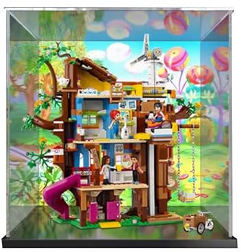 HCAEIOFJ Vetrina in acrilico trasparente per LEGO Friends 41703 applicabile per la casa sull'albero dell'amicizia scatola regalo (solo vetrina) (fondo nero + sfondo)