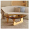 Table basse triangulaire moderne en verre avec base en bois, table d'appoint abstraite du milieu du siècle pour salon, petite table centrale pour la maison et le bureau