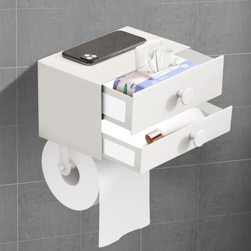 Toilettenpapierhalter Raumfahrt Aluminium, Rollenhalter Selbstklebend Oder Bohren, WC Klopapierhalter für Toilette Badezimmer Küche (Weiß, Stil F)