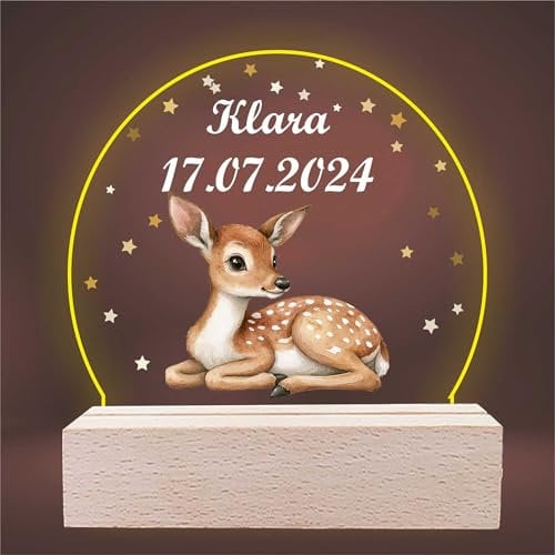 INDIGOS UG - LED Lampe personalisiert - Reh - personalisierte Lampe für KInder - personalisierte Geschenke - Nachtlampe - Geschenk für Baby und Kinder mit Wunschtext