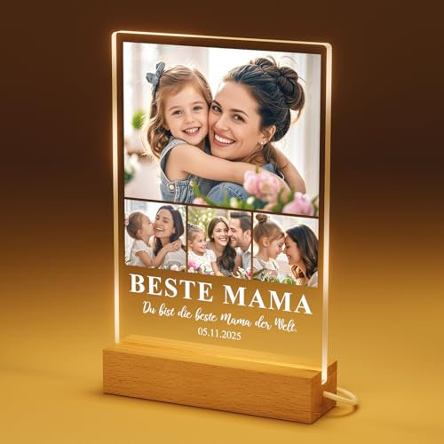 Bemaystar Personalisierte Geschenke für Mama-Personalisierte Geschenke mit Nachtlicht, Foto Geschenk, Geschenke für Mama Papa Oma Opa, 7Foto-Layouts, 4 Foto