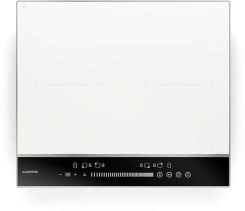 Klarstein DualTone Flex Built-in Induction Hob - 4-Zone, 7200W, Flex Zones, Slider Control, Timer & Thermoboost, White LED Display, Aluminium Frame, 59cm, White