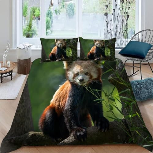 PUOJIEAT Bettwäsche 135x200 Roter Panda Weich Mikrofaser Bettwäsche-Sets Tierischer Roter Panda Bettbezug mit 1 x Kissenbezug 80x80 cm 3D Bettzeug Set w.9228