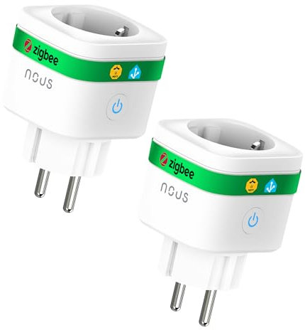 NOUS A7Z Prise Connectée ZigBee avec Suivi Énergie, 16A, Contrôle Vocal & via App, Programmation & Minuterie, Compatible Alexa, Google Home, Home Assistant, Tuya, Hub ZigBee Requis, 2 Pack