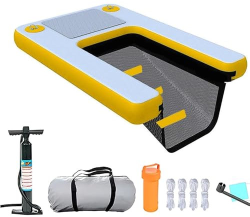CHZDPP Rampa Inflable para Piscina para Perros con Bomba/Cuerda/Kit de reparación, Rampa acuática para Perros, Rampas de Seguridad para Perros Grandes y pequeños(Yellow)