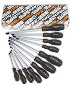Beta 1243/S11 – Set mit 11 Schlitz- und Kreuzschlitzschraubendrehern, Stahlkopf, Bi-Material-Griff Evox – Robustes Werkzeug für Werkstatt und schwere Arbeiten