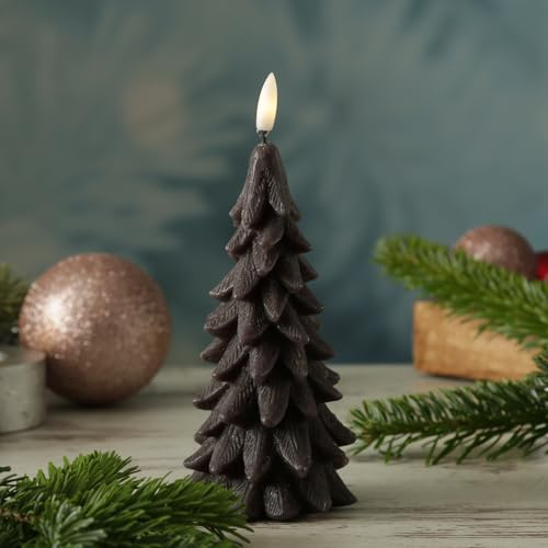 LED Kerze Tannenbaum Weihnachtsbaum Echtwachs Timer (Tannenbaum 19cm Grau)