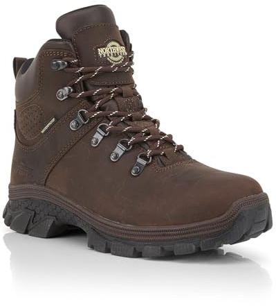 Northwest Territory Teslin II Men’s Waterproof Leather Hiking Boots, Durable All-Terrain Walking and Trekking Footwear (Waxy Brown, 12 UK)