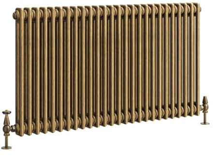 Go Bathrooms Traditional 2 Column Radiator 600x1190mm Brass | Cast iron style horizontal radiator for central heating. Features 2 column panels with an antique brass finish.