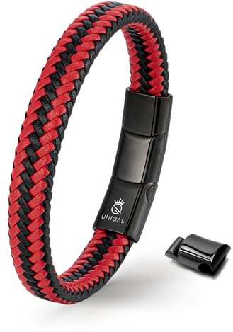 UNIQAL | Lederarmband Herren BRAID Mens Bracelet | Gratis Geschenk Box | Echtleder, Edelstahl - schwarz, geflochten