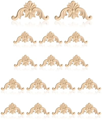 HUVZOR 16pcs Holz Geschnitzte Ecke Onlay Applique, holzornamente für möbel, Lange Holzschnitzerei Applikation Deko, für Tür, Schrank, Wand, Dekoration des Hauses