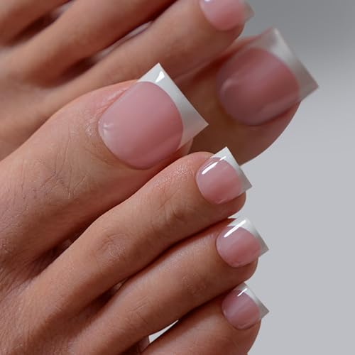 BTArtbox Press On Toe nails, Ma'am, Sharp Square, Pink French Tip, 30Ct | Lamp-Curable, 4-Week Wear, Salon-Quality Toenails, 4X Thicker Tips, Custom 6 Big Toe Sizes, 15 Sizes, All-in-One Complete Kit