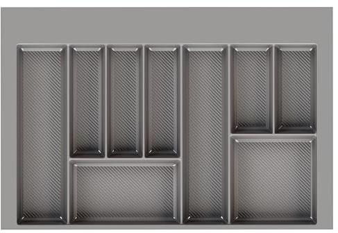 Sossai Besteckeinsatz Divio Grip für 80cm breite Schubladen, 75x49 cm - zuschneidbar, 9 Fächer, Farbe: Anthrazit, Besteck-Organizer aus robustem Kunststoff