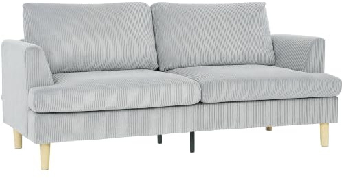 HOMCOM 3-Sitzer-Sofa mit Armlehnen Federkern 188 x 80 x 86 cm Hellgrau | Couch, Gepolstert Polstersofa mit Kord-Optik, Loungesofa für Wohnzimmer, Schlafzimmer