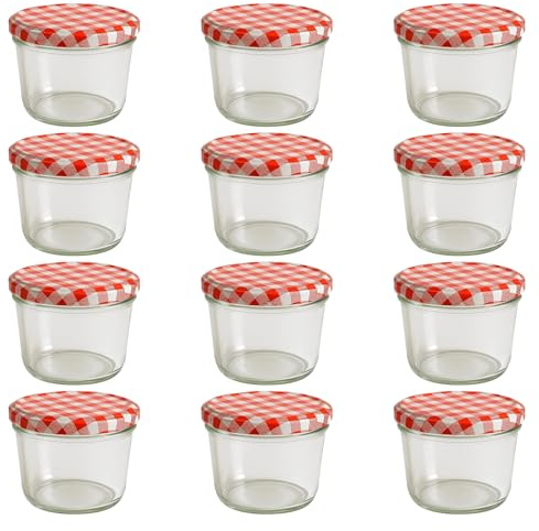 hocz 12x Marmeladengläser 230 ml | mit Deckel Rot Kariert TO 82 | Einmachgläser mit Schraubdeckel zum befüllen | Sturzgläser für Marmelade Schraubgläser | leere Gläser Set | 12 Stück