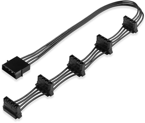 ELFJMZP 4-Pin IDE Molex Power Splitter Extension Cable, 1 to 5 D-Type Male to Female Adapter, 40 cm, for PC Case Fans, HDD, Optical Drives, ATX PSU Power Expansion