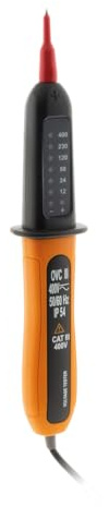 Zenitech - Spannungsprüfer 6 Stufen - Wechsel- und Gleichstrom - CAT III, 400V, 50/60 Hz - Wasserdicht IP54 - Temperatur von 15°C bis 45°C - Orange