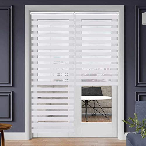 SMONTER Easy Fix Zebra Roller Blind,Day and Night Blinds Curtains with Install Accessories (60CMx230CM, WHITE)