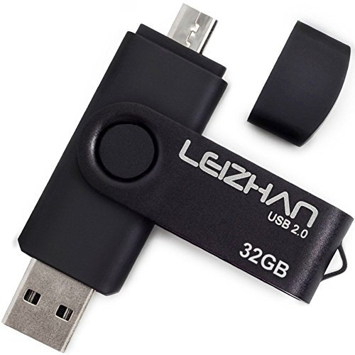 LEIZHAN Clé USB 32Go USB 2.0 OTG 2 en 1 Flash Drive Mémoire Stick pour PC Ordinateur Portable Android Smartphone Tablette-Noir