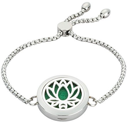 JAOYU Ätherisches Öl Diffusor Aromatherapie Armband Edelstahl Kette Armbänder Schwimm Charme Medaillon - Lotus Schmuck für Frauen