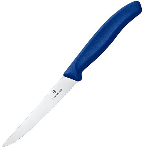 Victorinox Swiss Classic Couteau à Steak, avec Tranchant Denté, Lame de 11 Cm, Protège-Lame, Bleu