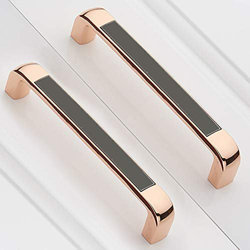 Angela-homestyle Möbelgriffe Küche Bogengriffe Höflich Schrankgriff Schubladengriff Stangengriff Einfach Solide Griffe (Rosa Gold&Schwarz, 96mm)