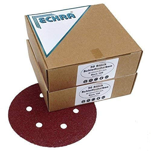 100 Schleifscheiben mit je 50x P80+P120 Ø150 mm mit Klett 6Loch rotbraun
