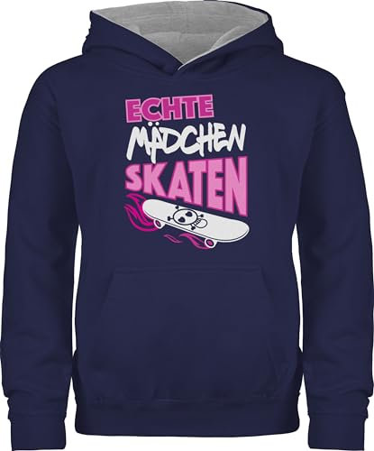 Shirtracer Pullover Kinder Hoodie Jungen - Trend Kinderkleidung und Co - Echte Mädchen skaten - 152 (12/13 Jahre) - Navy Blau/Grau meliert - Skate Kapuzenpulli Skater kinderpullover skatergirl Pulli