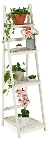 Relaxdays, Bianco Fioriera a Scala, per Interni e Esterni, Design Shabby-Chic, Richiudibile, HLP 160x41x50 cm 4 Livelli, Legno, 160 x 41 x 50 cm