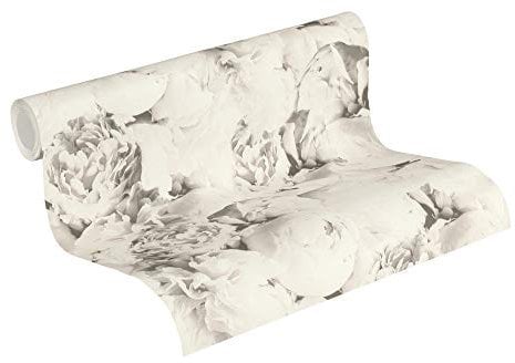 A.S. Création Vliestapete Neue Bude 2.0 Edition 2 Tapete Romantic Flowery mit romantischen Rosen 10,05 m x 0,53 m creme beige grau Made in Germany 373984 37398-4