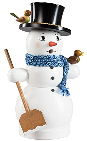 Richard Glässer Seiffen Räuchermann Schneemann mit Schaufel, 26 cm hoch, original Erzgebirge #26171