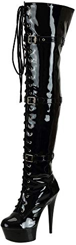 SheSole Women's Over The Knee Thigh High Heel Boots Platform Zip Buckle Lace Up Black US Size 10