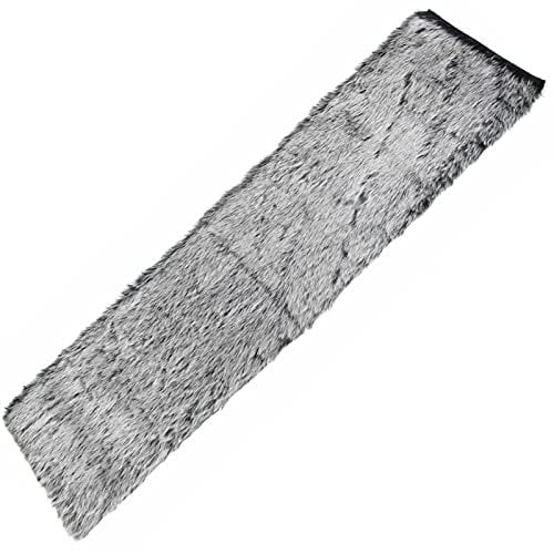 SIDCO Tischläufer Fell Tischband Tischdeko Kunstfell Läufer grau schwarz 33 x 140 cm