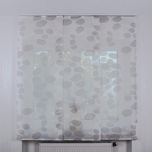 3er Set Schiebegardine Flächenvorhang inkl. Zubehör (in versch. Längen) Rose III, Farbe:weiß-braun, Vorhanglänge:245 cm, Farbe Paneelwagen:Silber