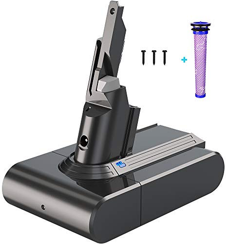 YABER Batterie Dyson V7, Batterie pour Dyson V7 SV11 Animal Fluffy Absolute Tigger Motorhead Pro Matelas Aspirateur, 21.6V 4600mAh Dyson V7 Batterie avec 1 Pré-Filtre et 3 Vis