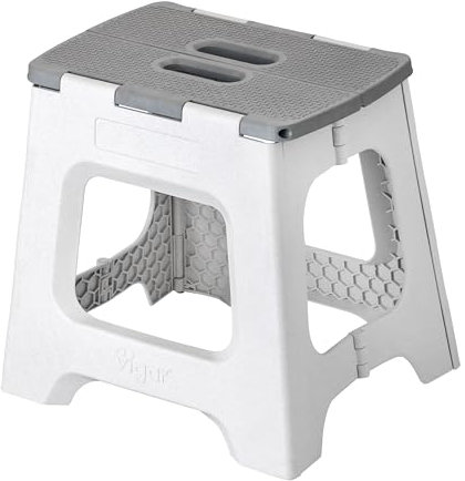 Vigar - Taburete Plegable - Modelo Compact Zeroline - 32 cm de Altura - 80% Plástico Reciclado - Ideal Cocina, Baño y Camping - Escalón Peldaño Infantil - Gris