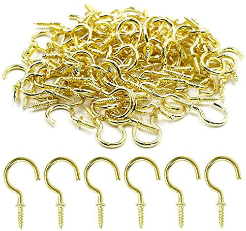 FENGXUE 100 Pcs Ganci a Tazza in Ottone da 1 Pollice, Ganci a Tazza in Metallo, Ganci a Vite in Rame e Ganci a Vite in Metallo, Adatti Per Cucine, Uffici, Scuole e Camere da letto
