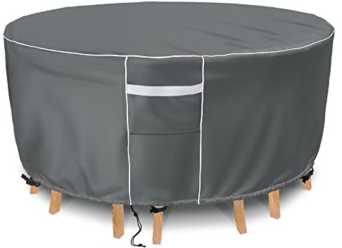 Gasadar Abdeckung für Terrassenmöbel, wasserdicht, rund, 600D, strapazierfähig, Terrassentisch und 6 Stühle, Allwetter-Schutzabdeckungen für Outdoor-Tisch-Set, 213,4 cm Durchmesser x 71,1 cm Höhe